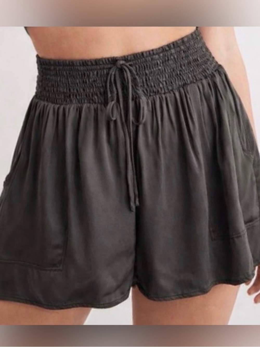 Smocked Waist Black Women's Casual Shorts
